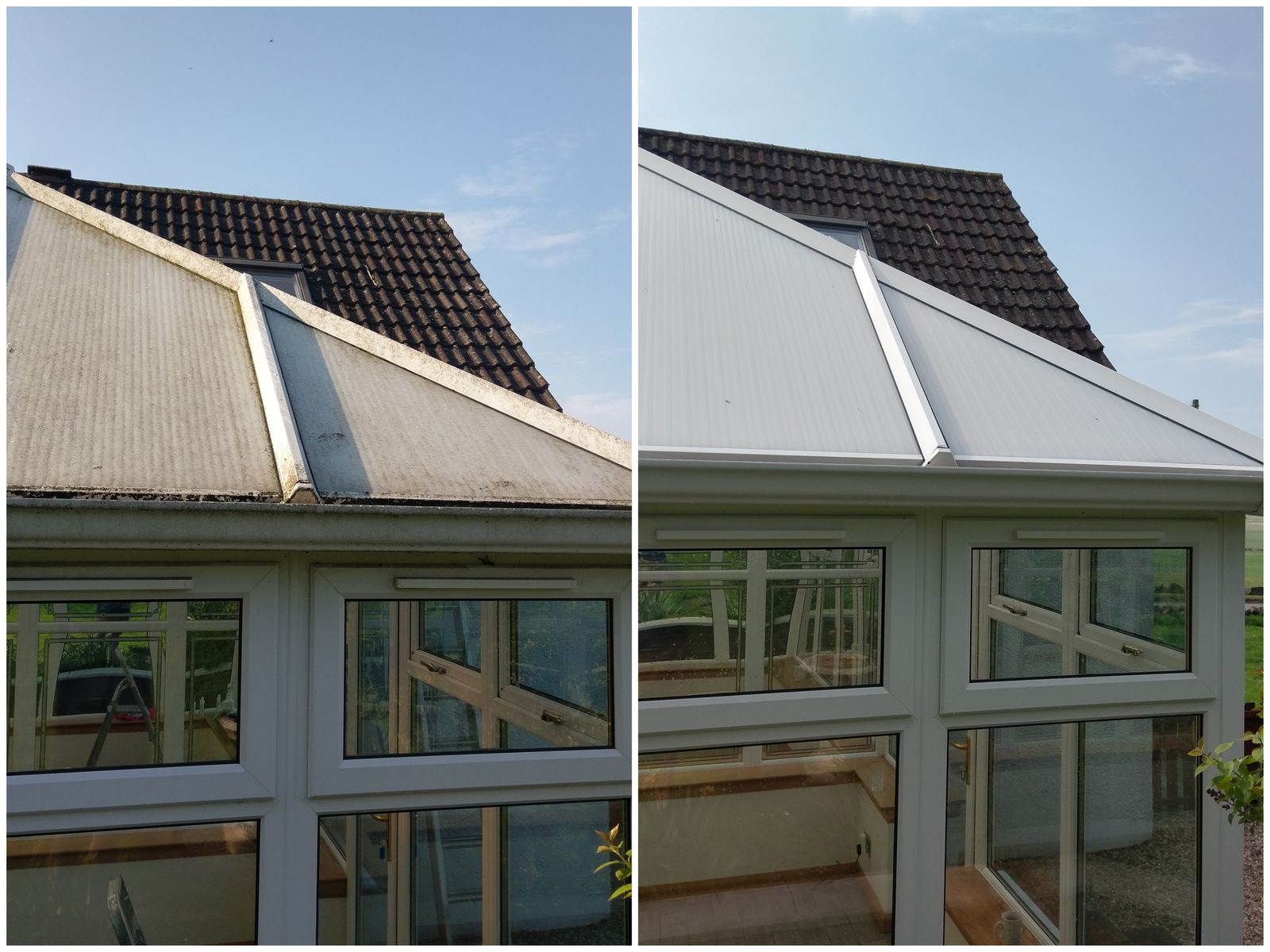 Conservatory roof cleaning before and after in Fife